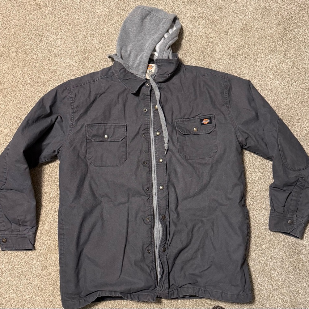Dickies Men's Charcoal Shirt Jacket with Gray Hood